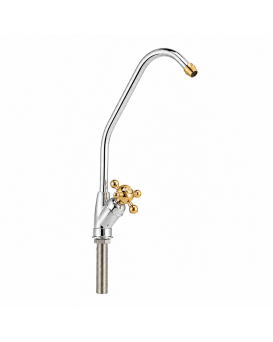 Wellon Premium RO Faucet with Gold Cross Handle | High Arc Drinking Water Tap | Chrome Finish | Countertop Mount | For RO & Water Purifier